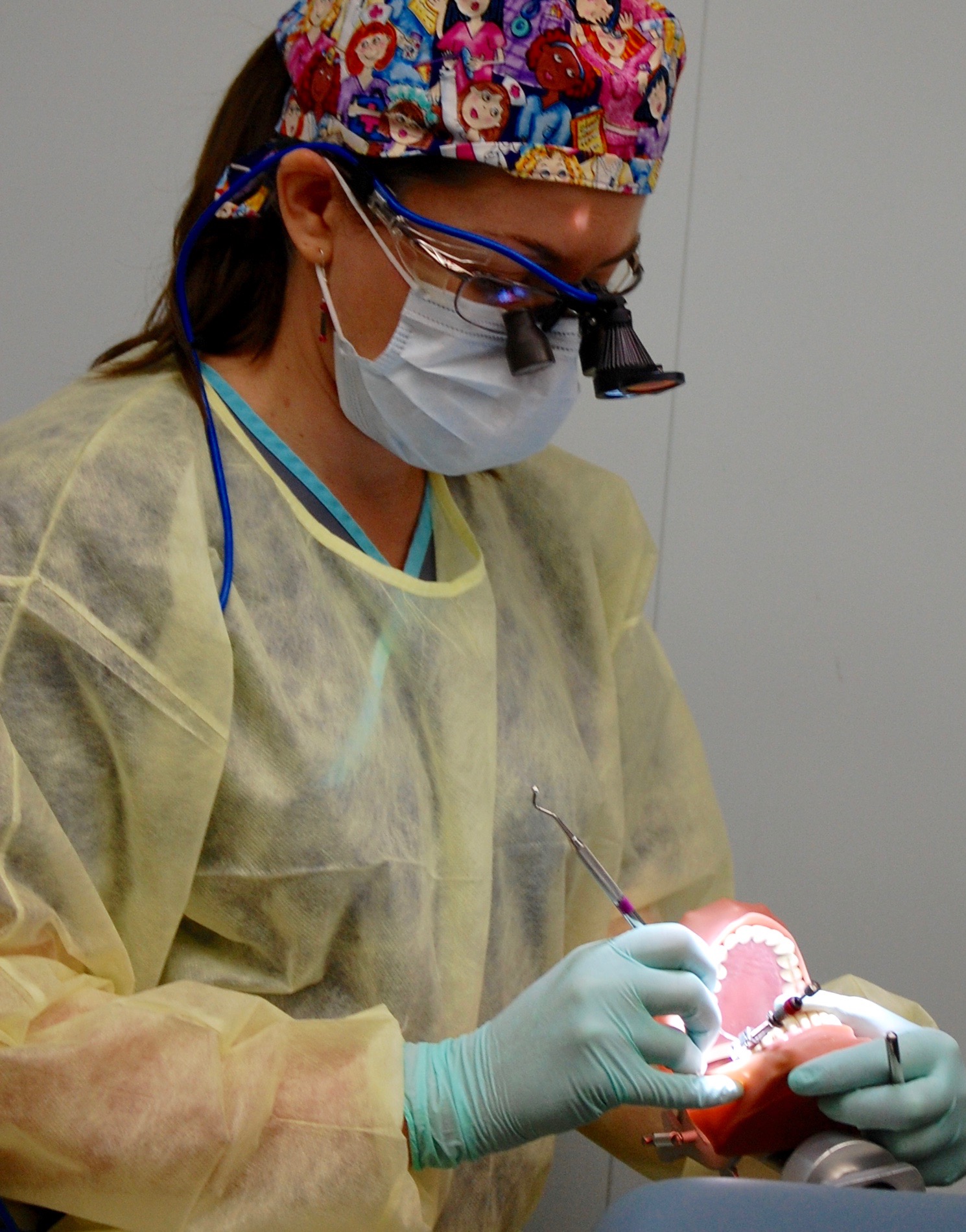 Dental Hygienist Working With Fake Mouth